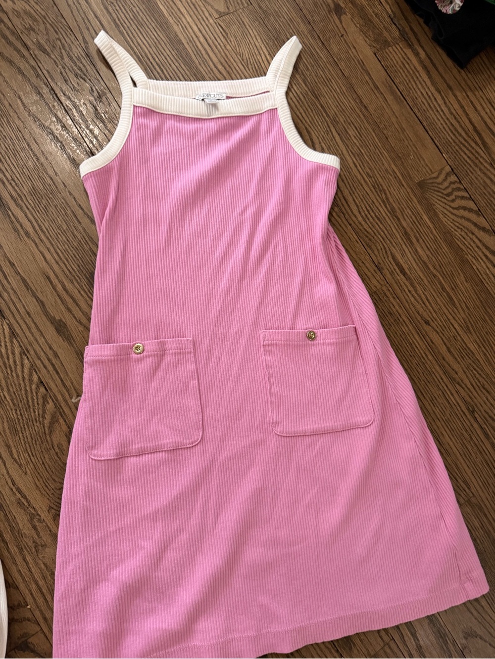 Girls Pink Ribbed Tank Dress with Contrast Trim crew cuts size 10